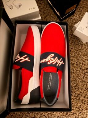 Tommy Hilfiger Red and Navy Slip-On Sneakers
